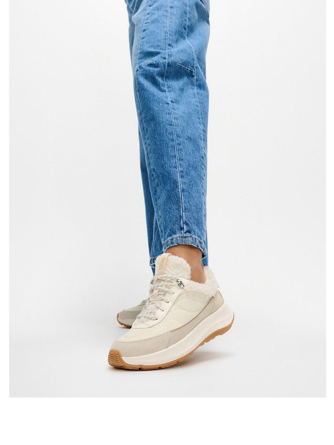 Image 2 of 6 of FitFlop F-mode Flow Shearling Flatform Trainer - Cream Mix