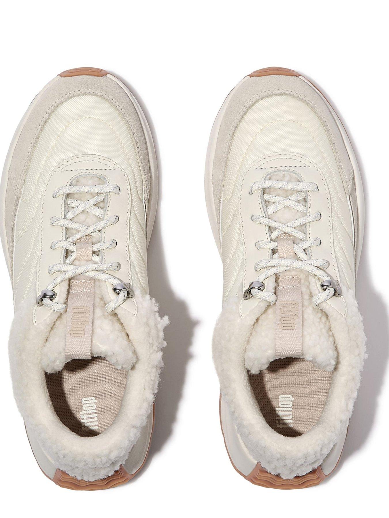 Image 4 of 6 of FitFlop F-mode Flow Shearling Flatform Trainer - Cream Mix