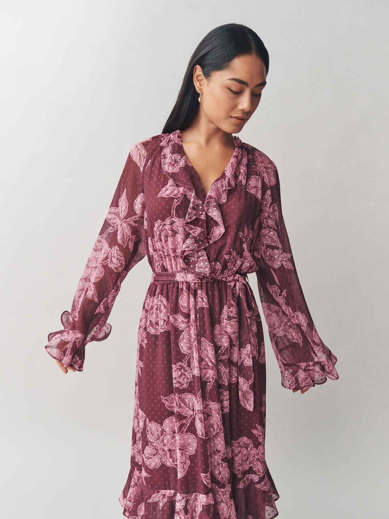 front image of laura-ashley-pollington-rose-tier-midi-dress-pink