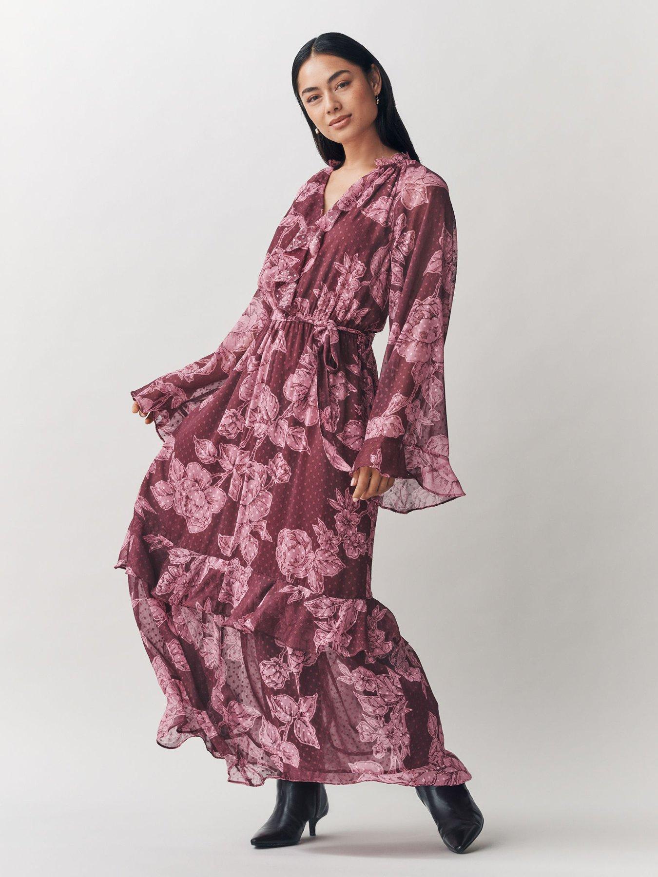  image of laura-ashley-pollington-rose-tier-midi-dress-pink