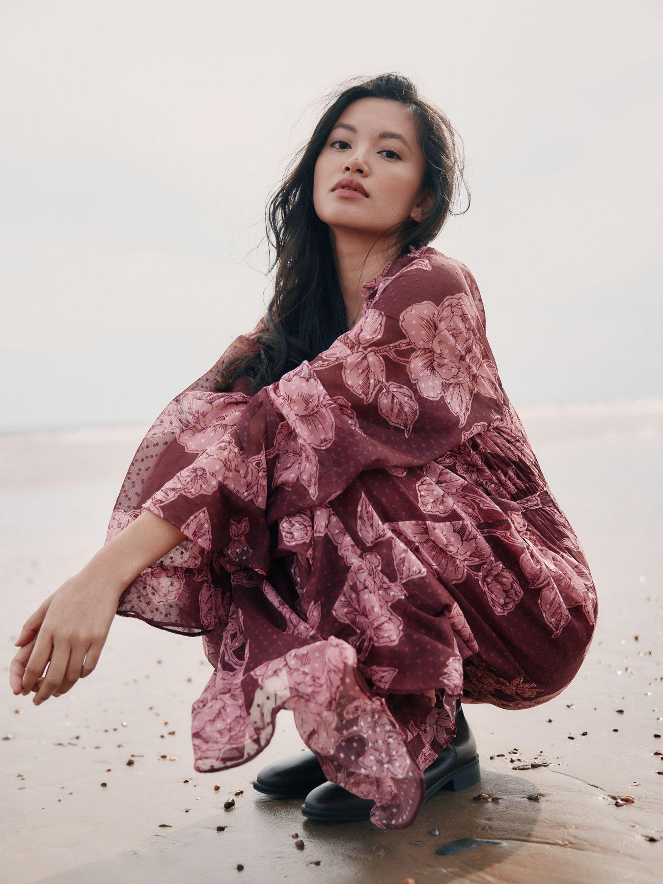  image of laura-ashley-pollington-rose-tier-midi-dress-pink