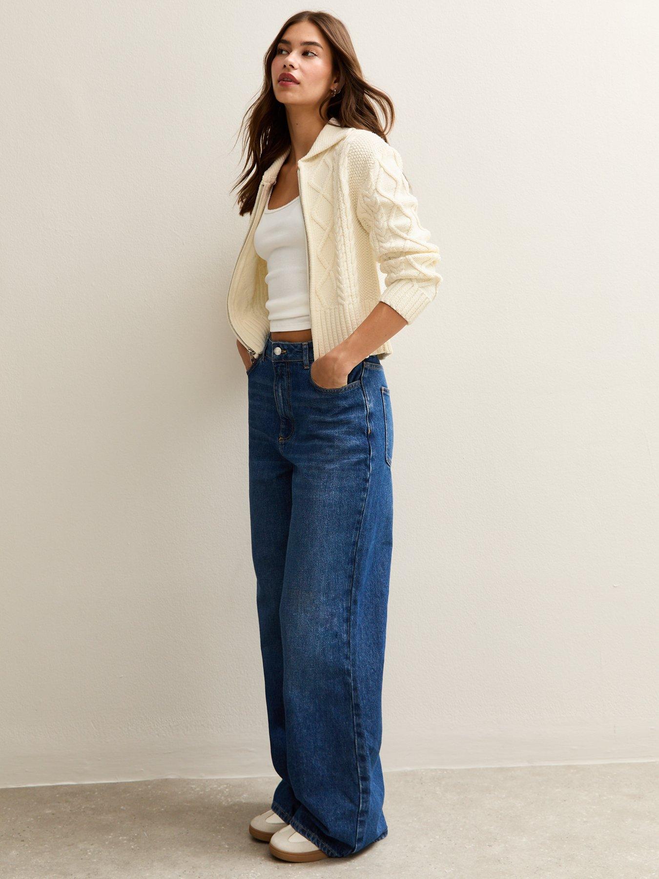 Image 3 of 5 of New Look Cable Knit Collared Zip Through Cardigan - Cream