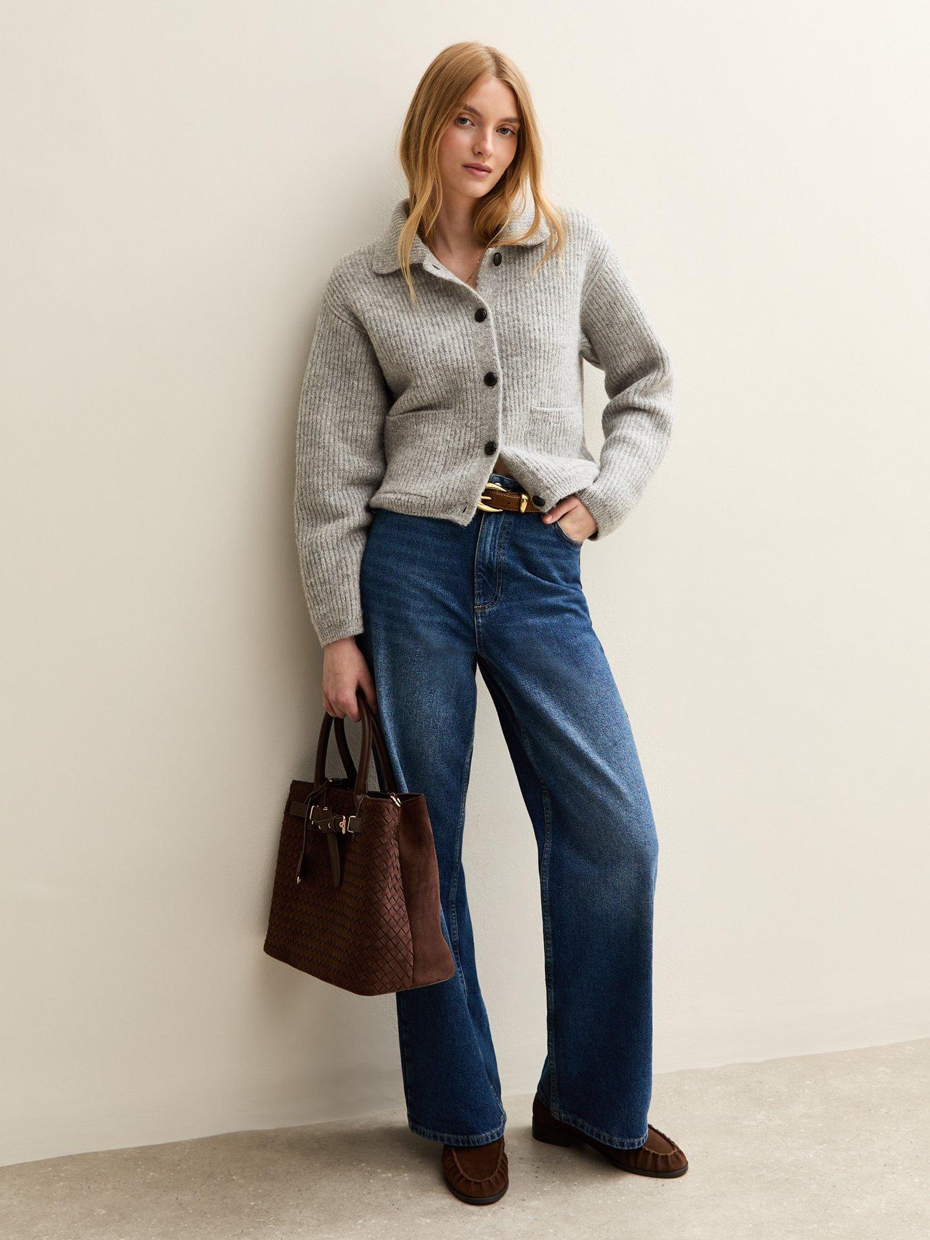 undefined Knit Collared Button Through Cardigan - Grey
