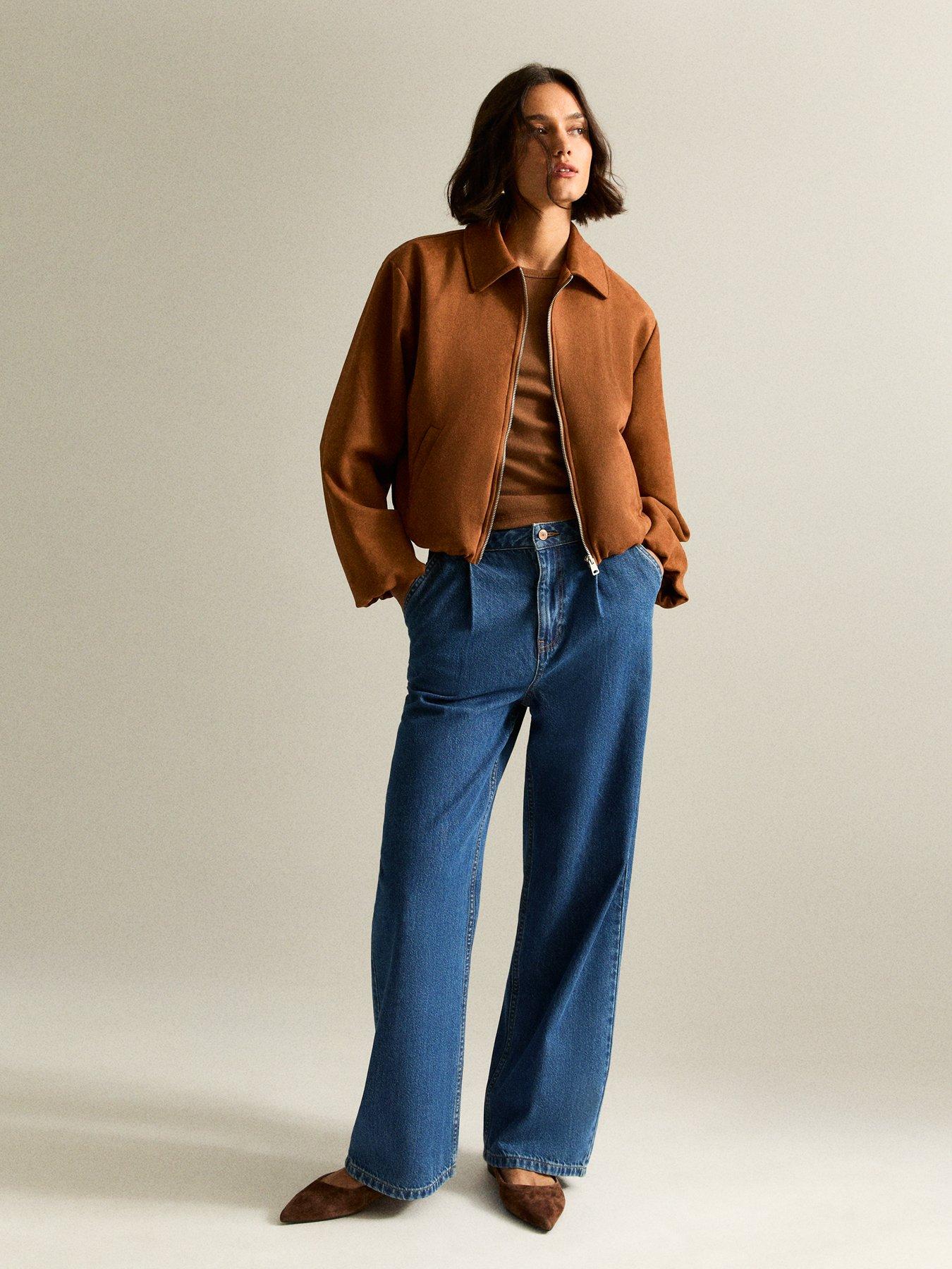 undefined Wide Pleated Wide Leg Jeans - Blue