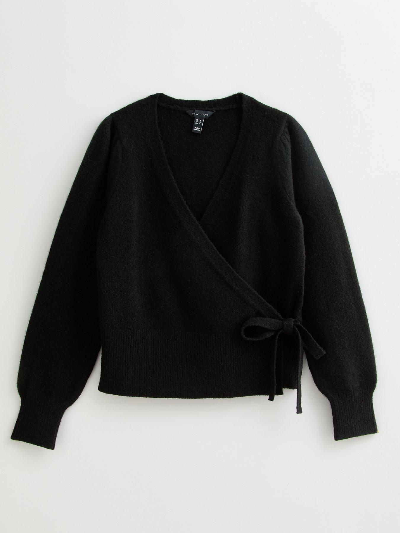 Image 4 of 5 of New Look Puff Sleeve Wrap Jumper - Black