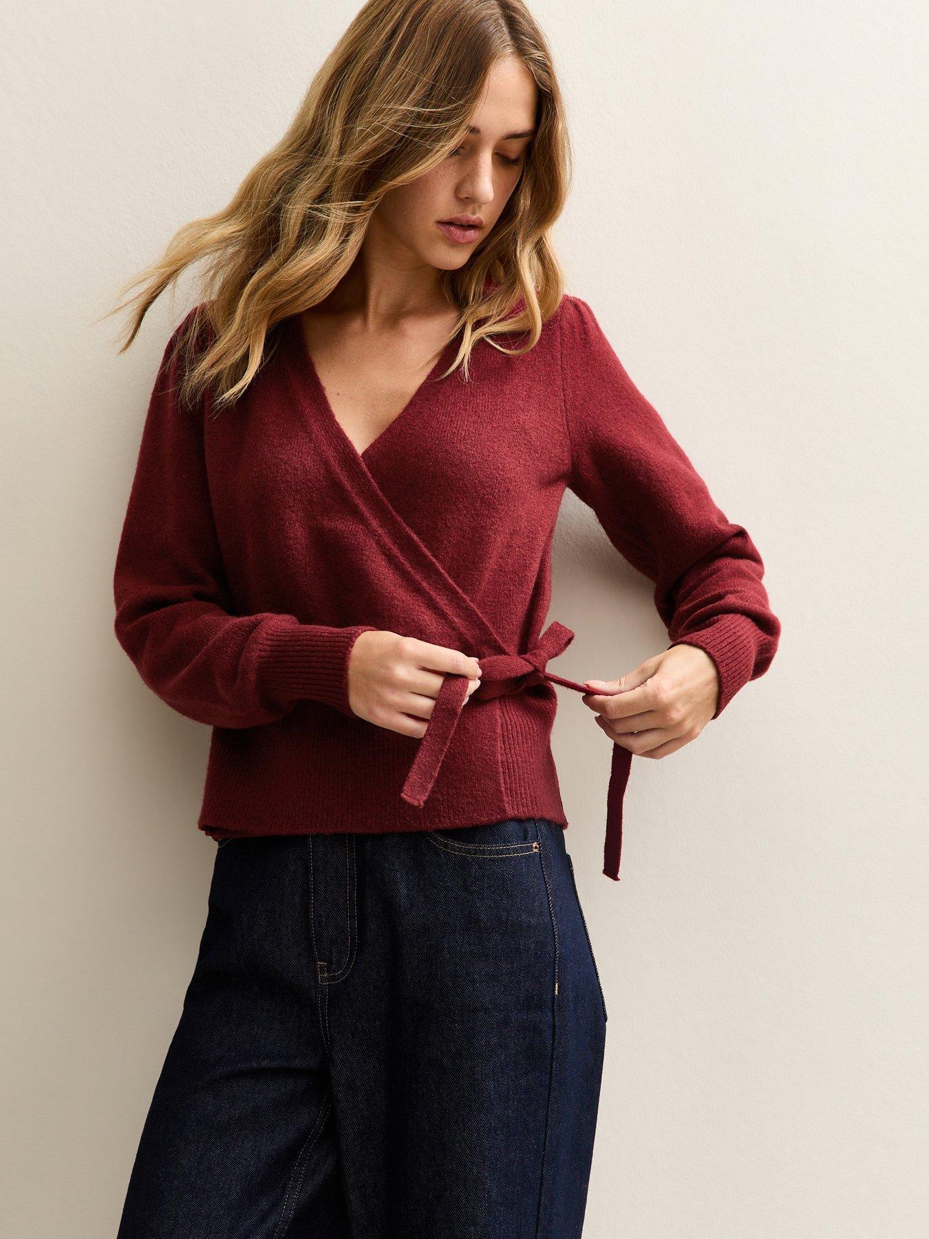 New Look Red Puff Sleeve Wrap Jumper