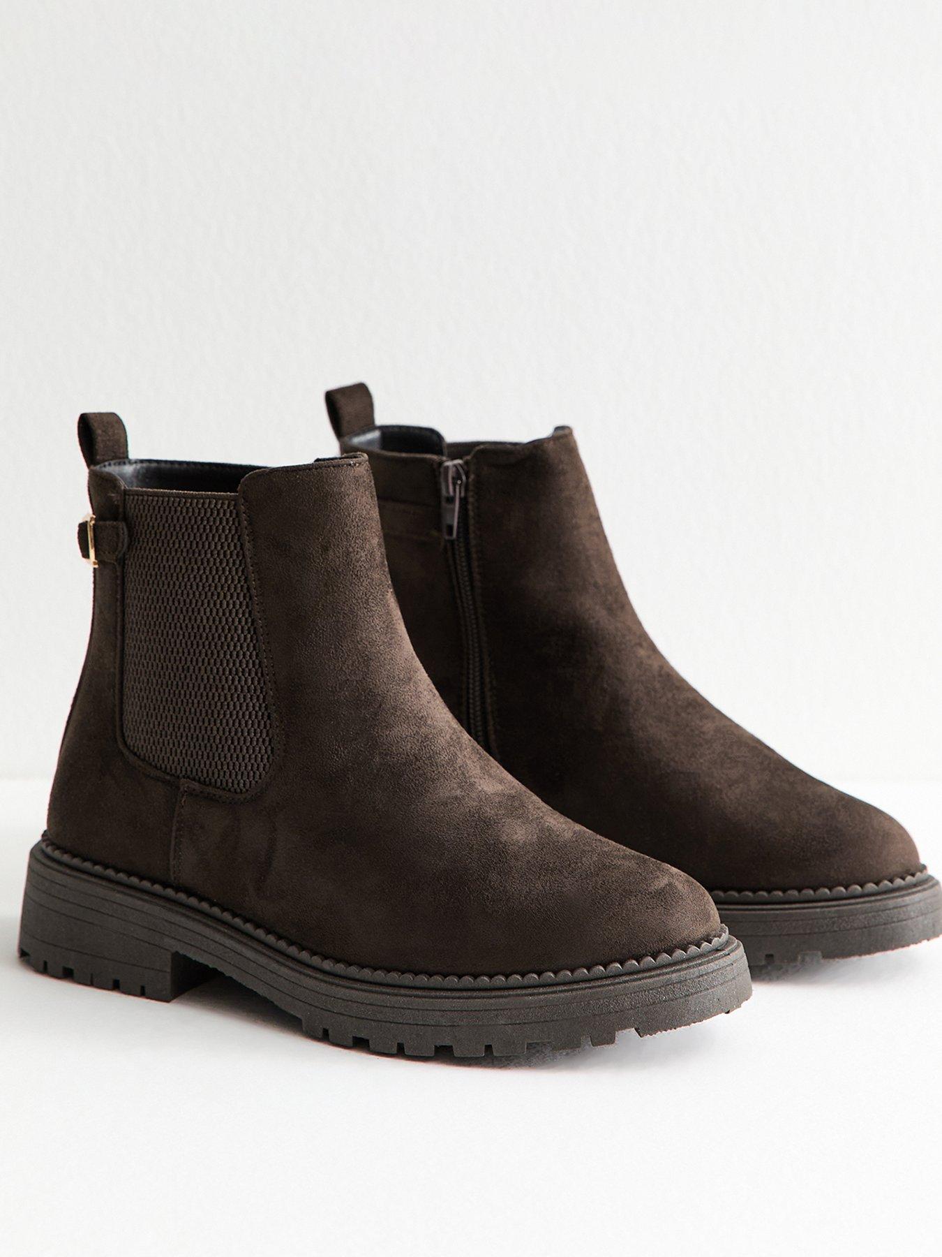 Image 2 of 5 of New Look Wide Fit Brown Faux Suede Chunky Chelsea Boots