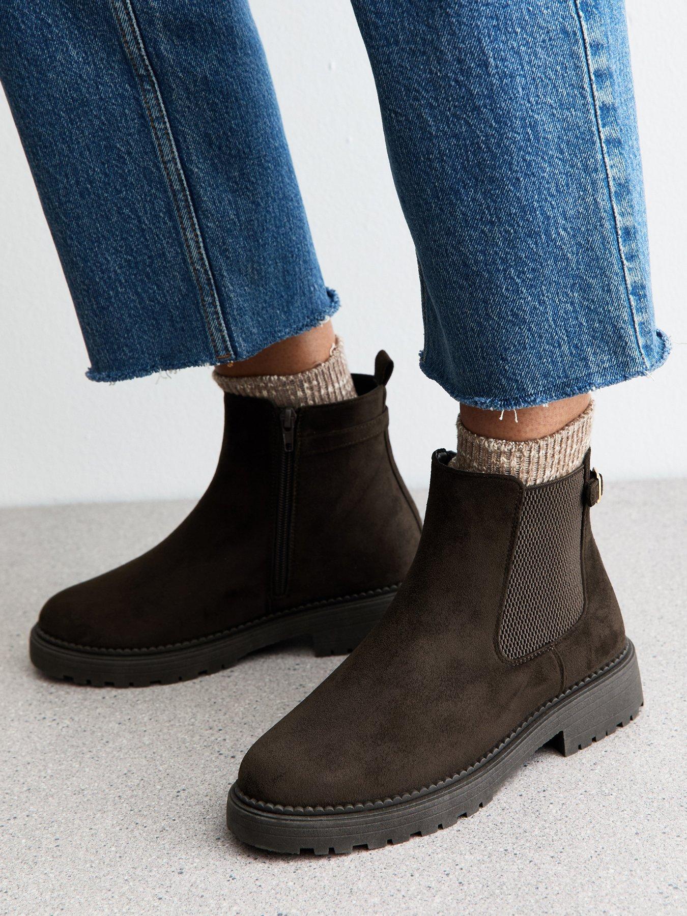 Image 5 of 5 of New Look Wide Fit Brown Faux Suede Chunky Chelsea Boots