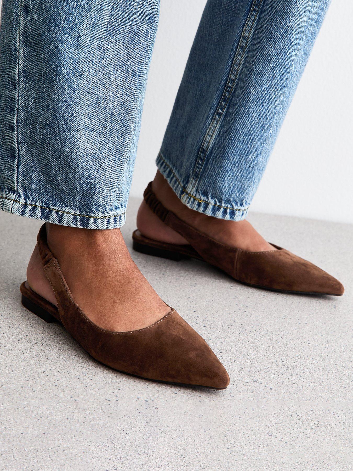 Image 2 of 7 of New Look Brown Suede Slingback Ballerina Flats