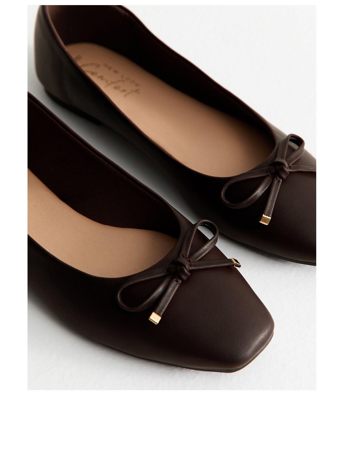 Image 2 of 5 of New Look Brown Faux Leather Square Toe Ballerina Flats