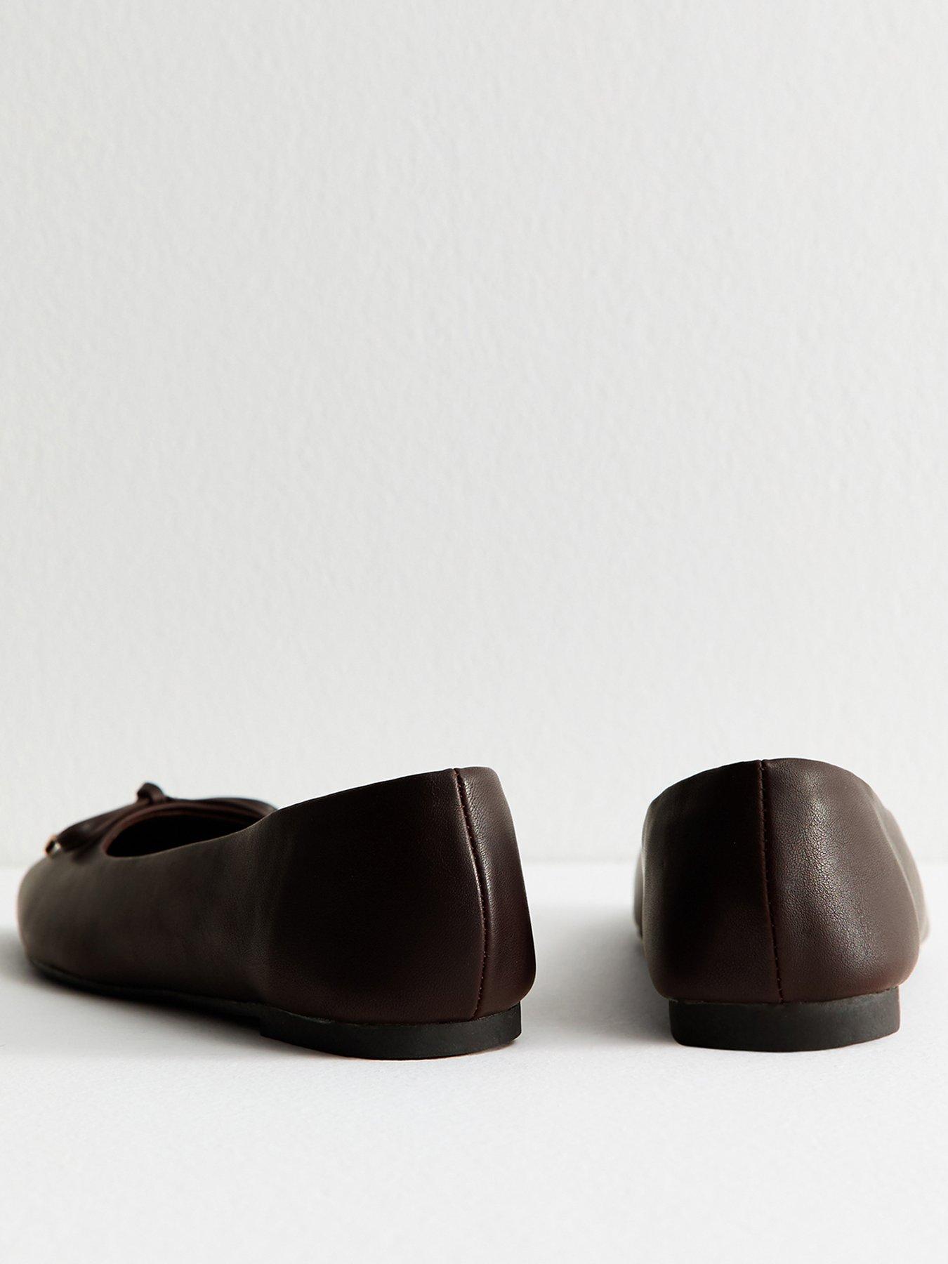 Image 3 of 5 of New Look Brown Faux Leather Square Toe Ballerina Flats