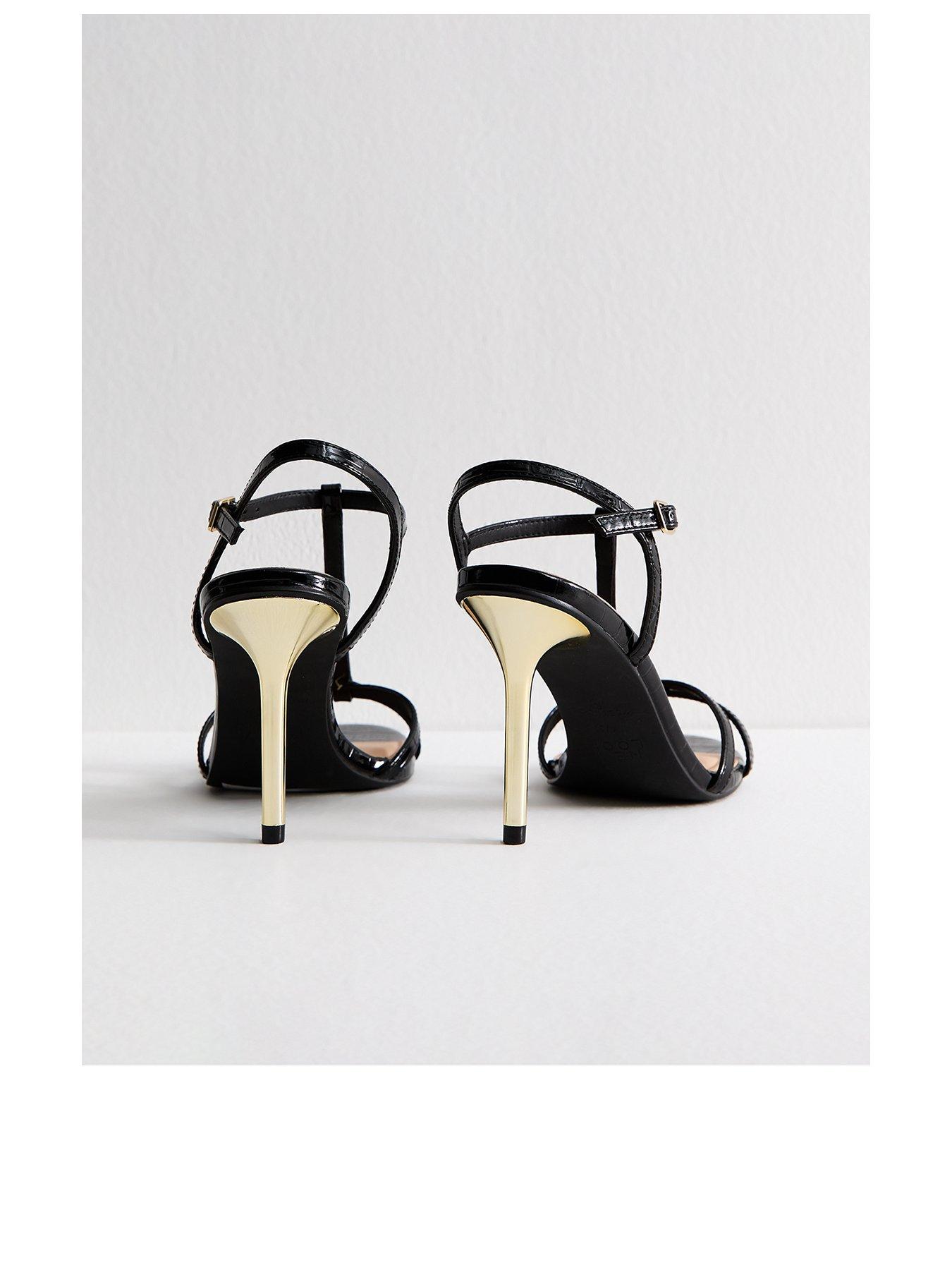 Image 3 of 6 of New Look Black Faux Leather T-bar Metallic Heel Stiletto Sandals
