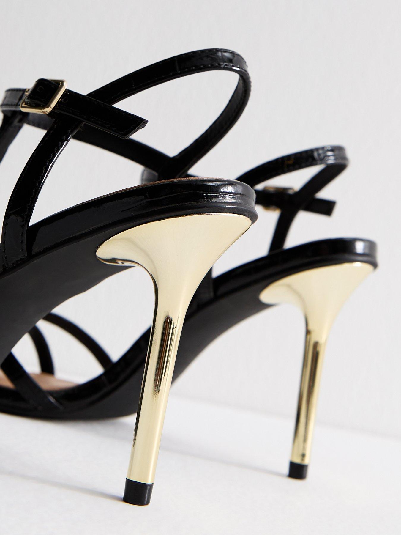 Image 5 of 6 of New Look Black Faux Leather T-bar Metallic Heel Stiletto Sandals