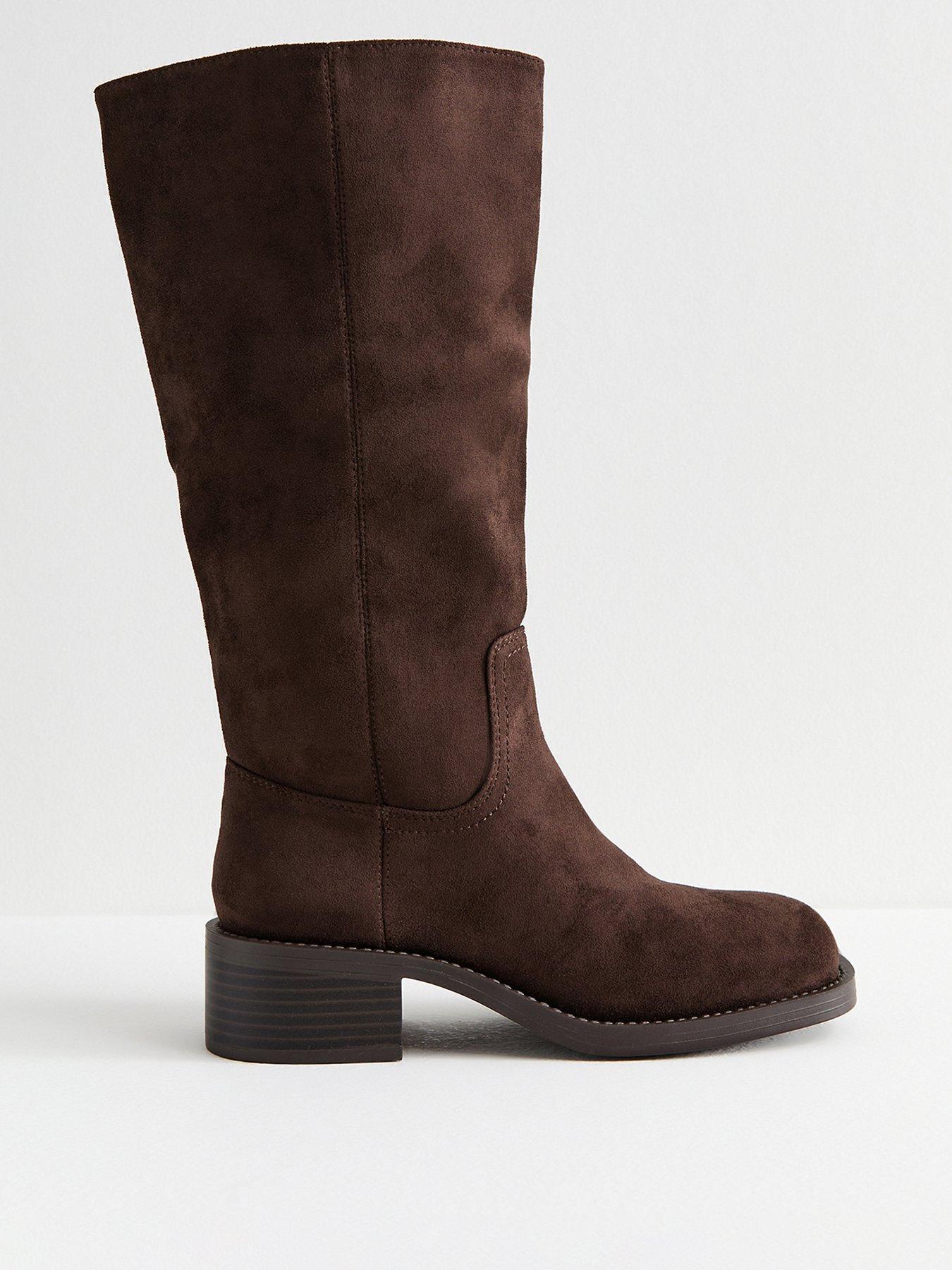 Image 1 of 5 of New Look Dark Brown Faux Suede Pull On Boots