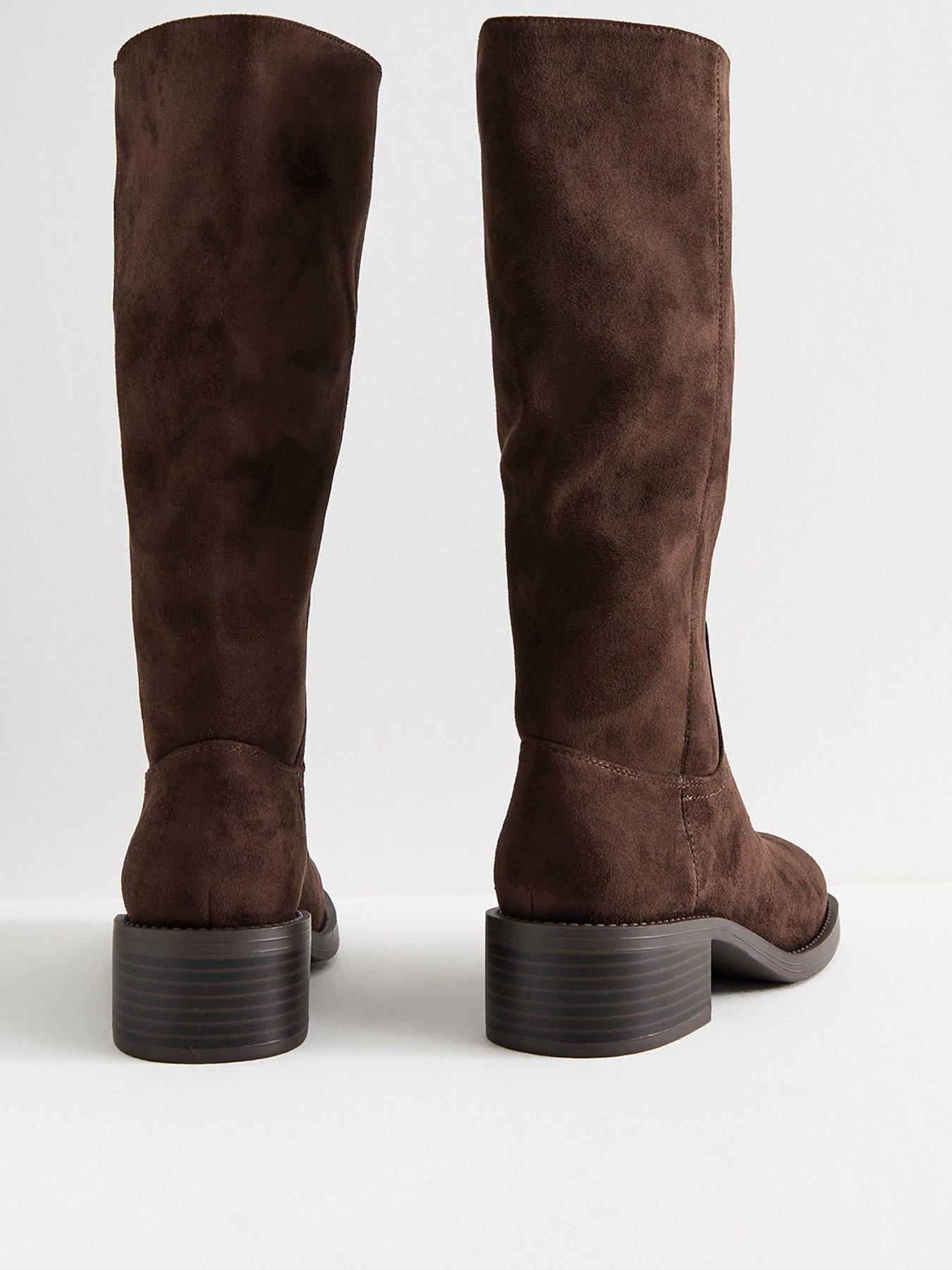 Image 3 of 5 of New Look Dark Brown Faux Suede Pull On Boots