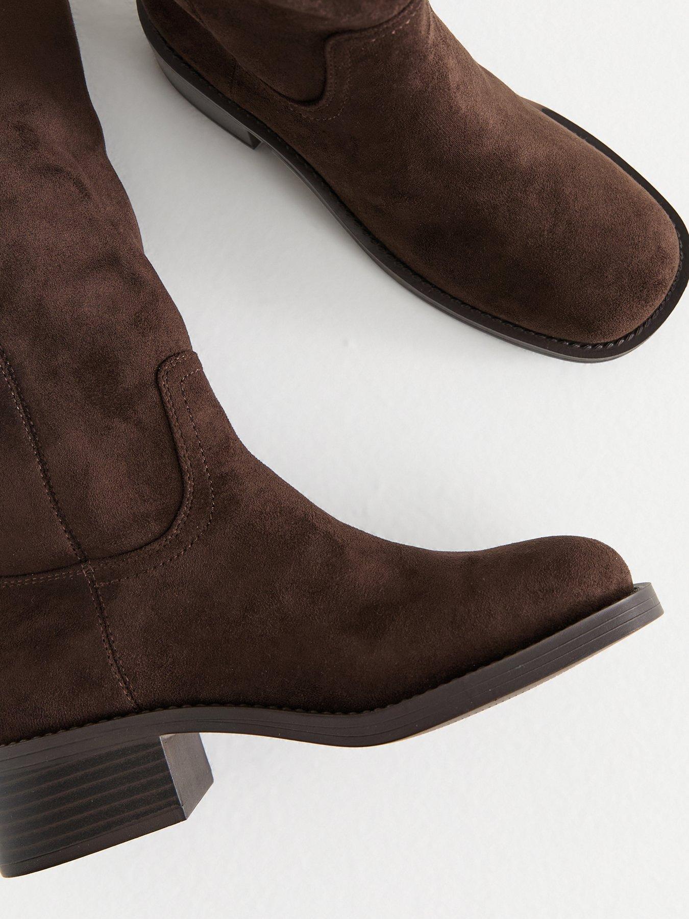 Image 4 of 5 of New Look Dark Brown Faux Suede Pull On Boots