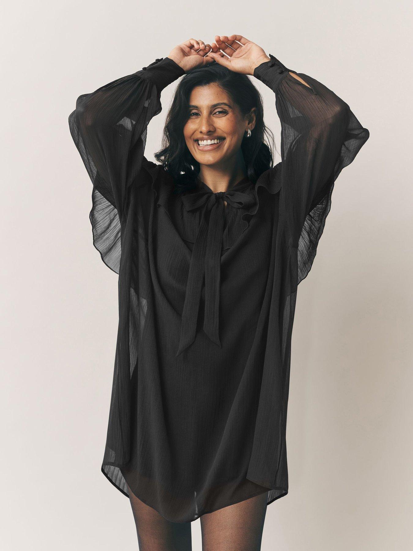  image of laura-ashley-ruffle-dress-black