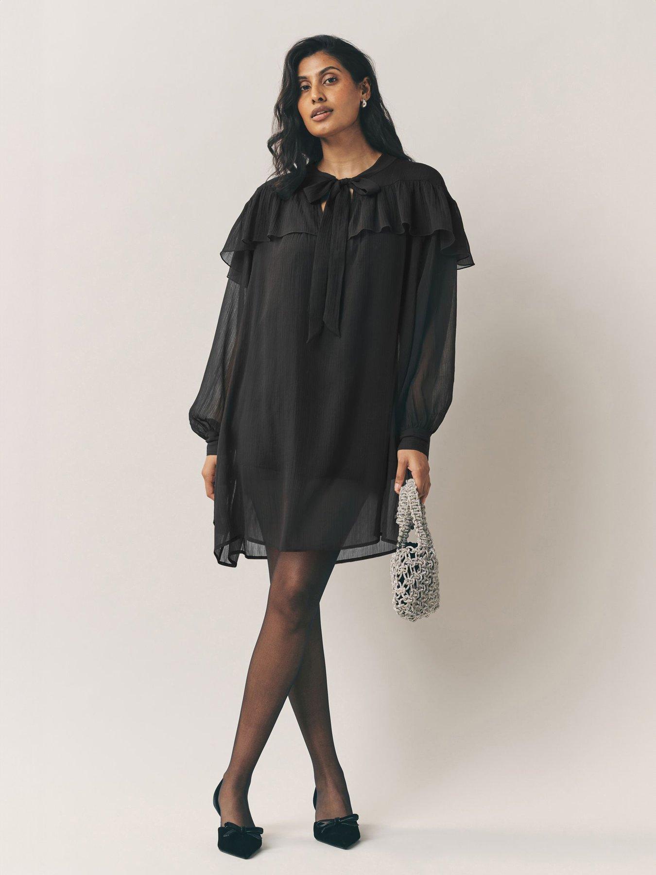  image of laura-ashley-ruffle-dress-black