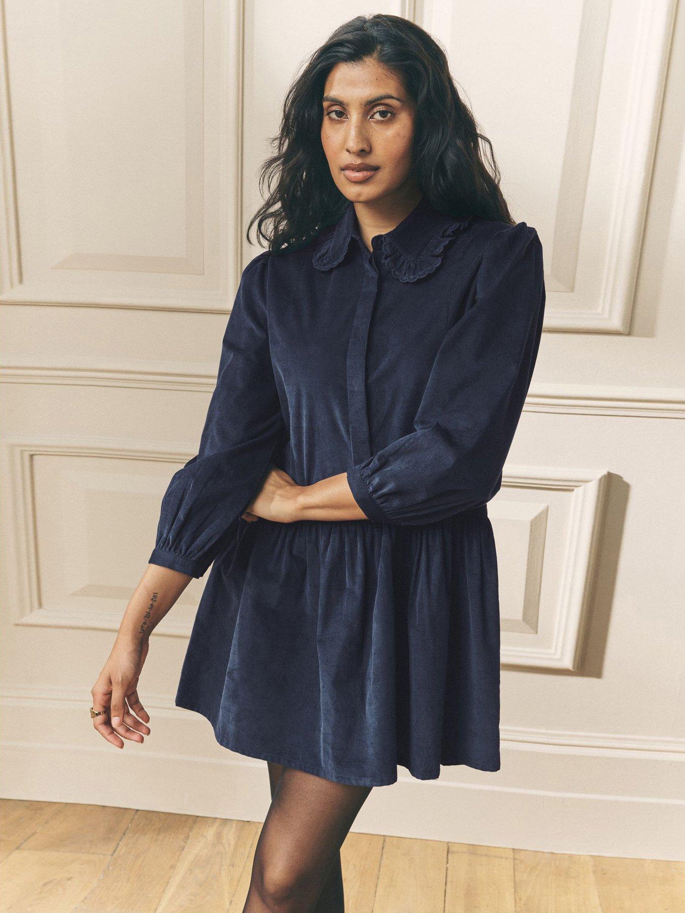Laura Ashley Long Sleeve Cord Dress - Blue