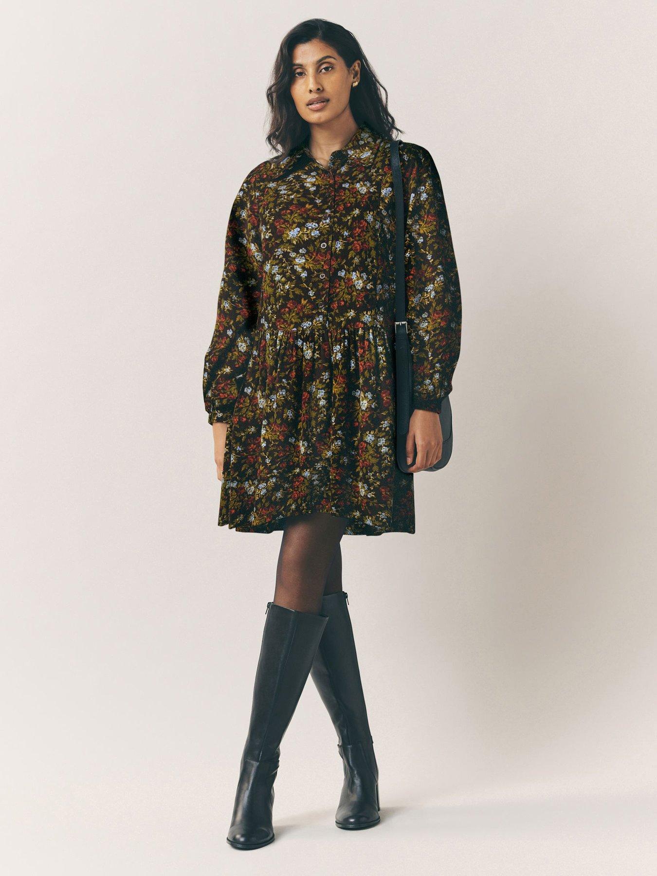 Laura Ashley Long Sleeve Cord Dress - Multi