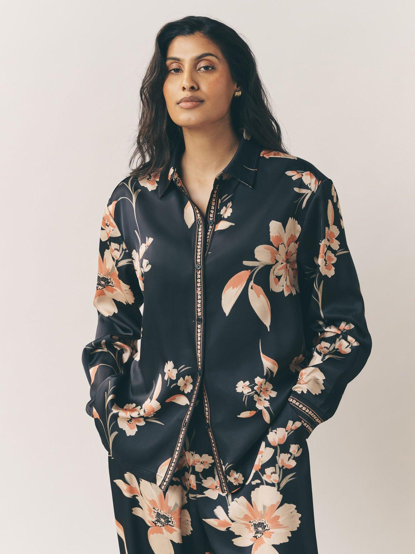 Laura Ashley Long Sleeve Satin Co-Ord Blouse - Multi