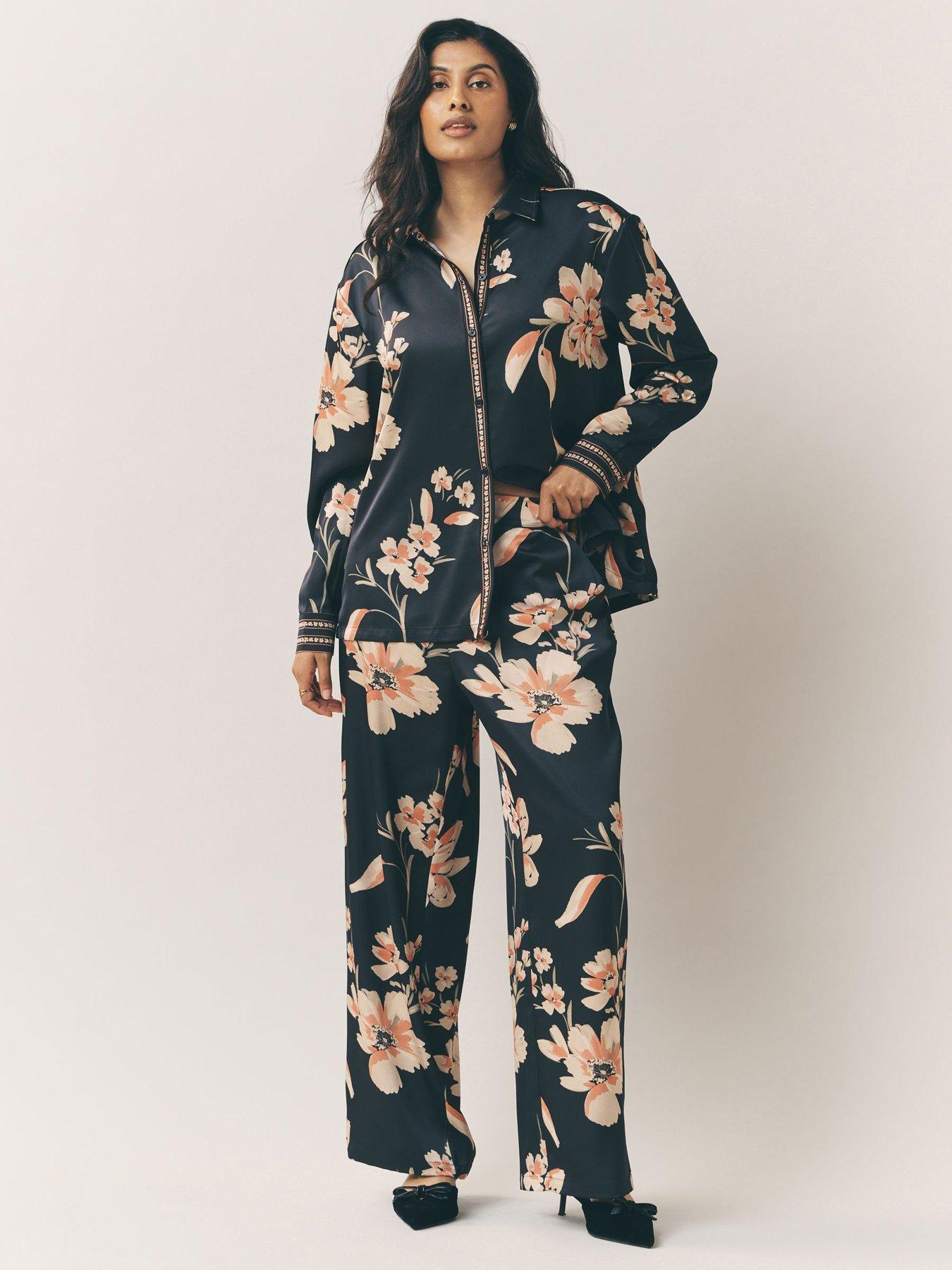 front image of laura-ashley-wide-leg-satin-co-ord-trousers-blue