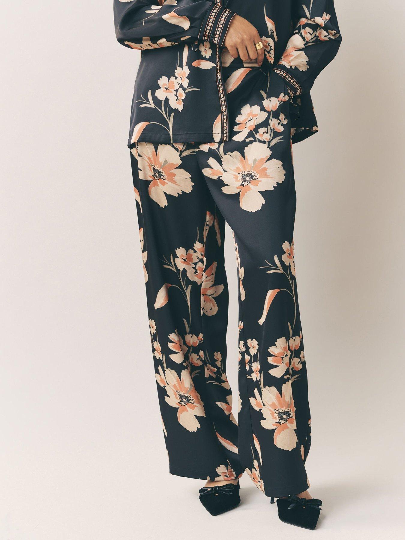  image of laura-ashley-wide-leg-satin-co-ord-trousers-blue