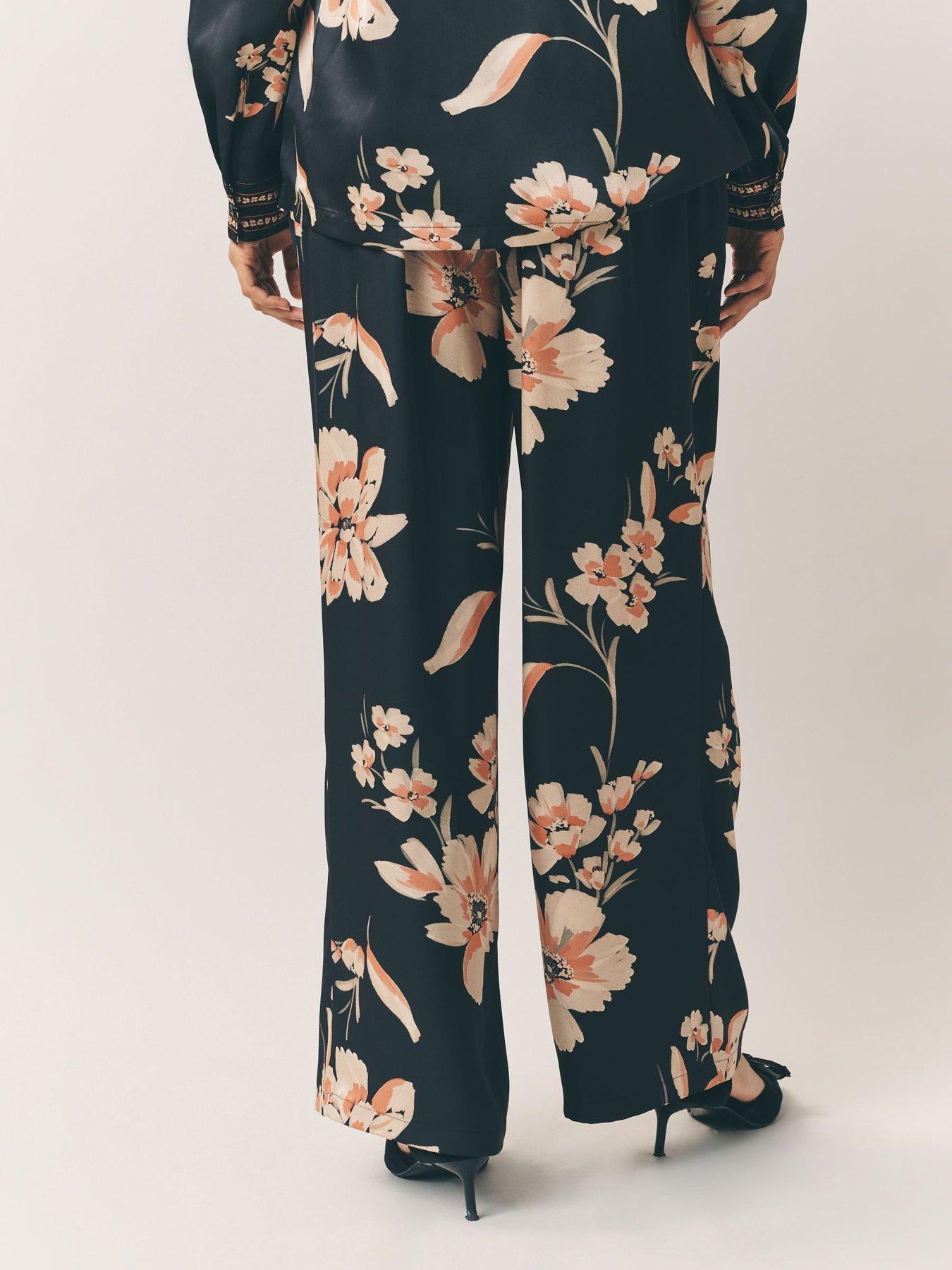  image of laura-ashley-wide-leg-satin-co-ord-trousers-blue