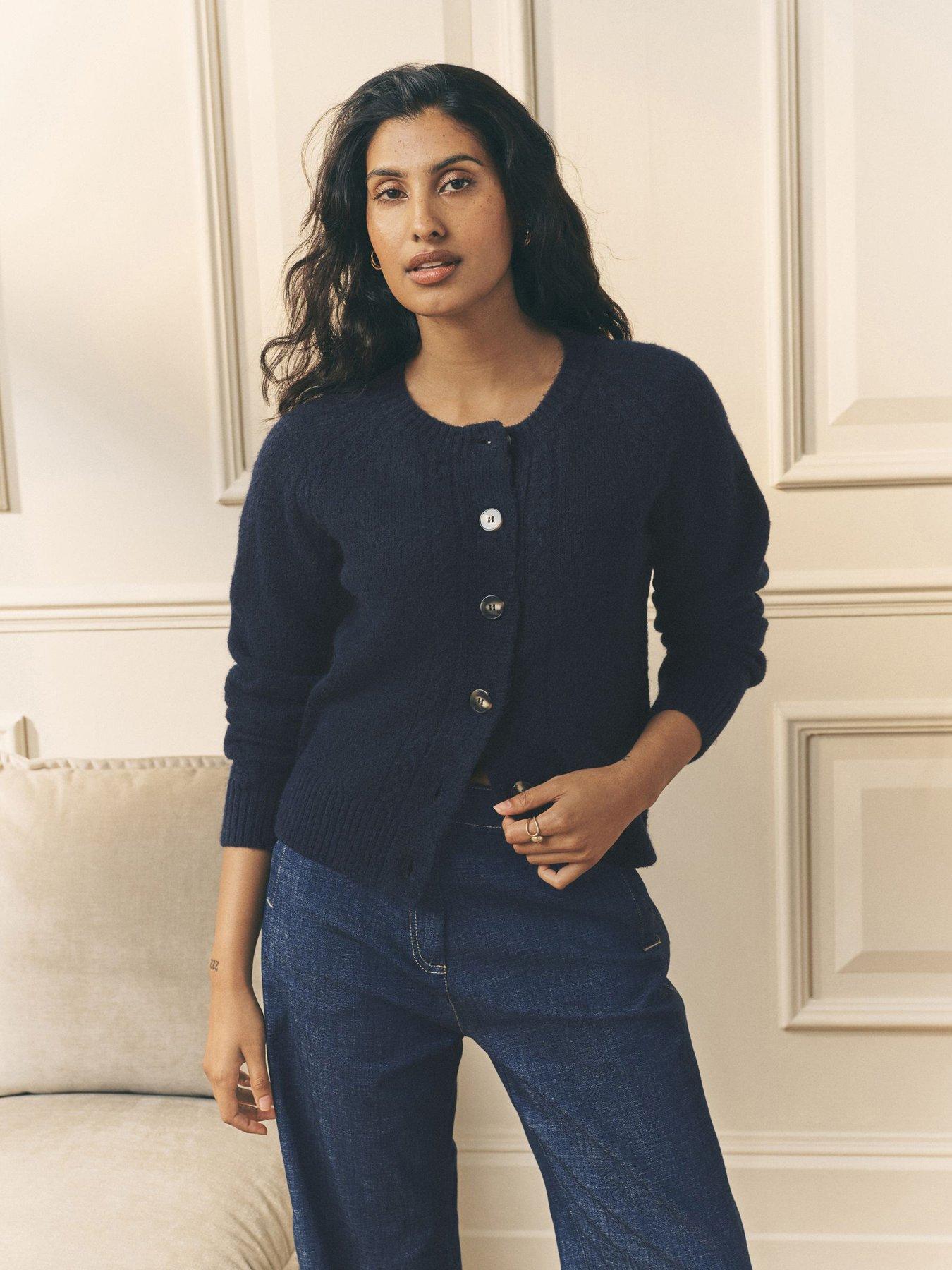 Laura Ashley Cable Button Cardi - Blue