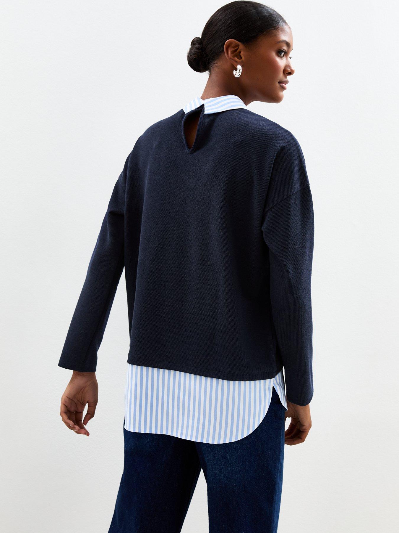 Image 2 of 4 of New Look 2 In 1 Striped Shirt Ribbed Jumper - Blue