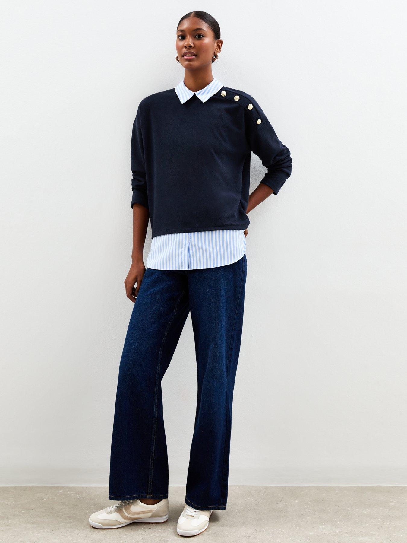 Image 3 of 4 of New Look 2 In 1 Striped Shirt Ribbed Jumper - Blue