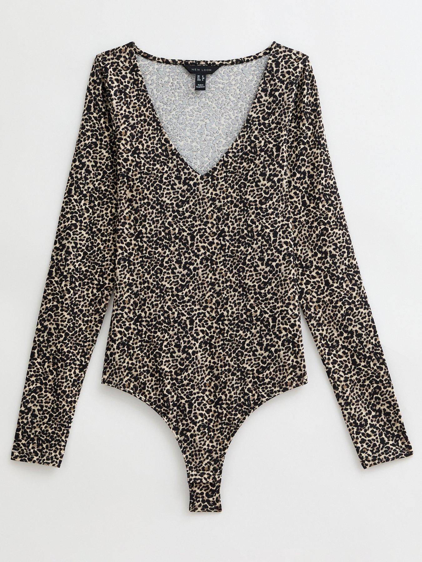 Image 5 of 5 of New Look Brown Leopard Print V-neck Bodysuit