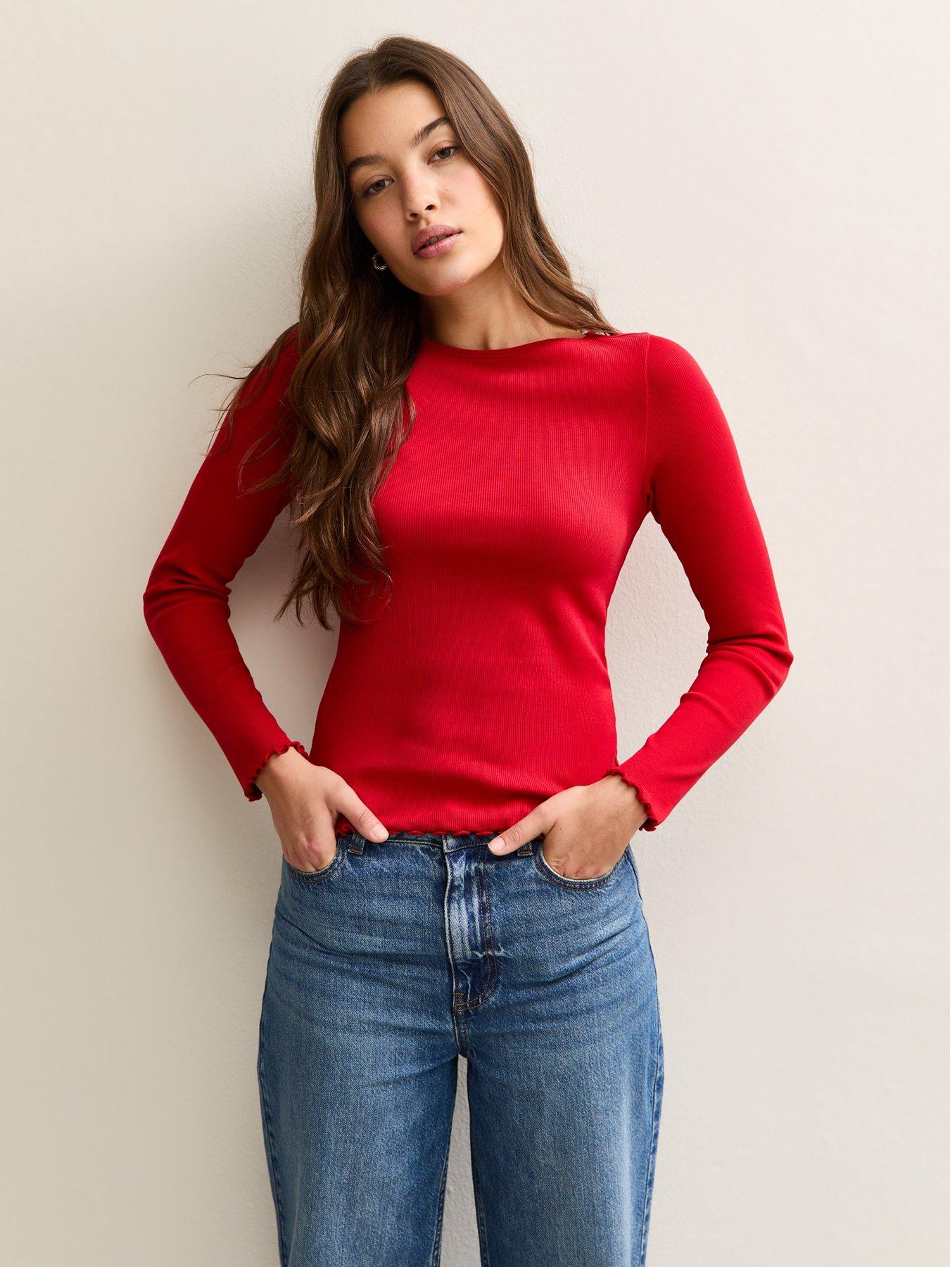  image of new-look-long-sleeve-ribbed-top-red