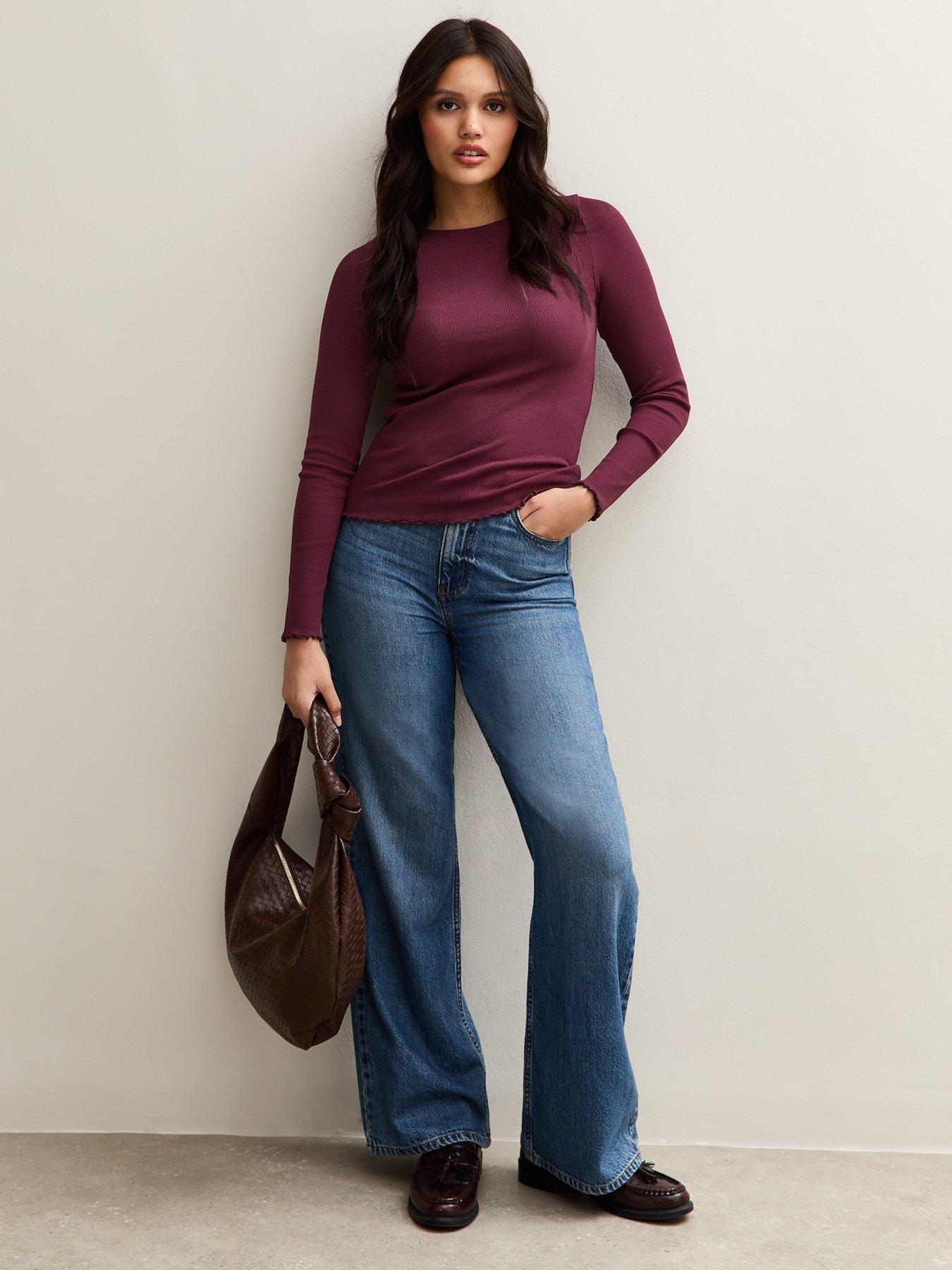  image of new-look-long-sleeve-ribbed-top-red