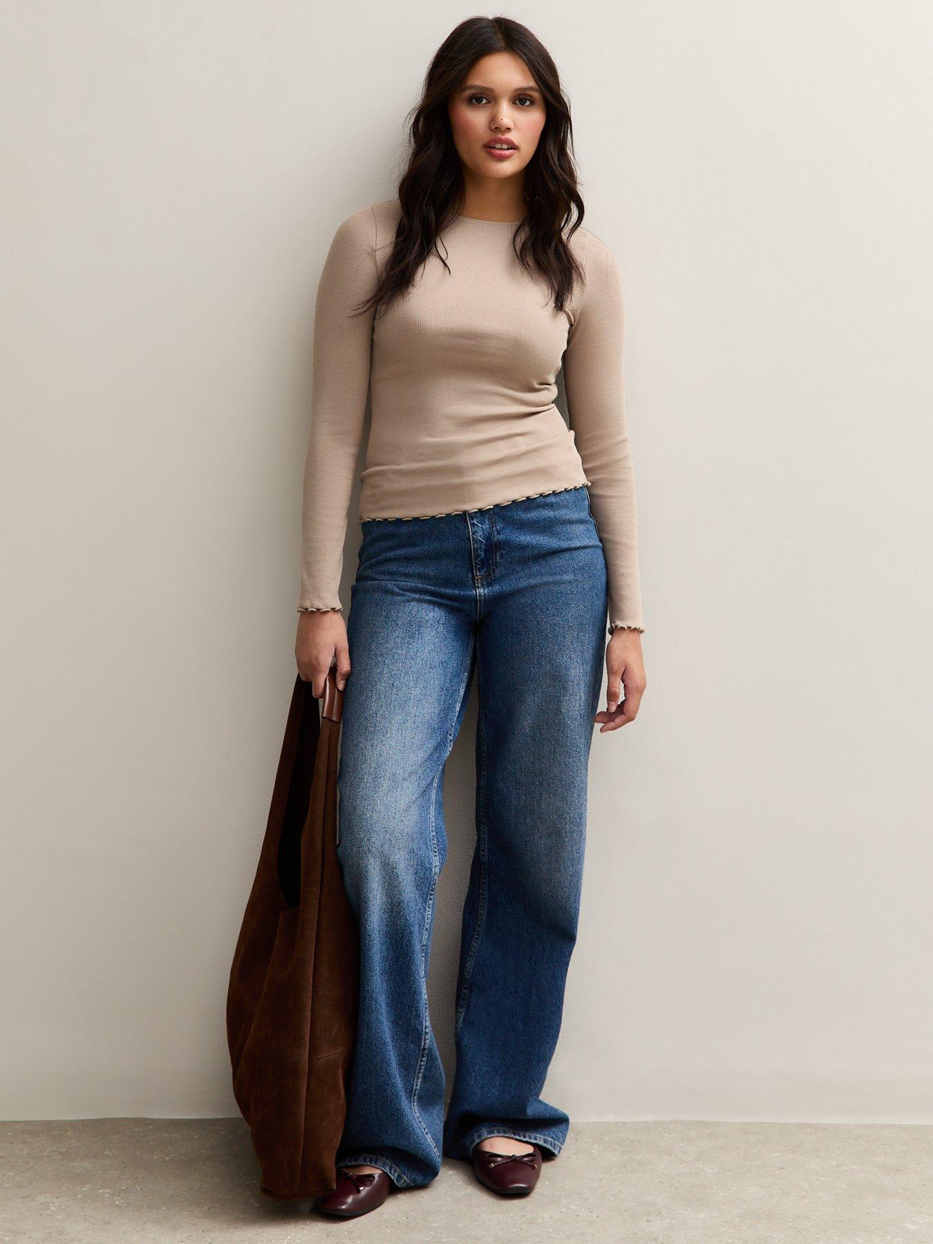 Image 3 of 4 of New Look Long Sleeve Ribbed Top - Brown