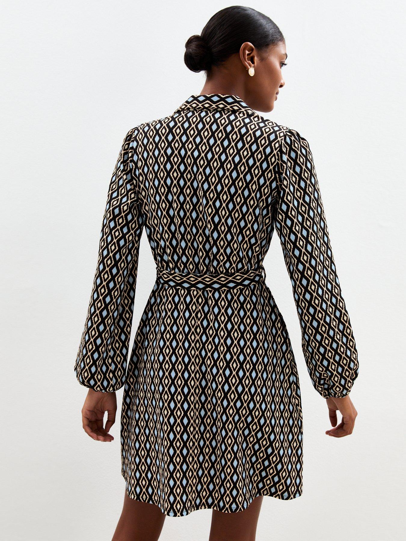 Image 2 of 5 of New Look Crinkle Texture Graphic Print Mini Shirt Dress - Black