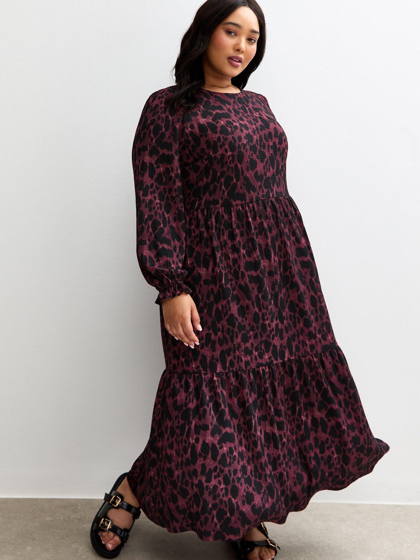 undefined Curves Red Leopard Print Crinkle Smock Midi Dress
