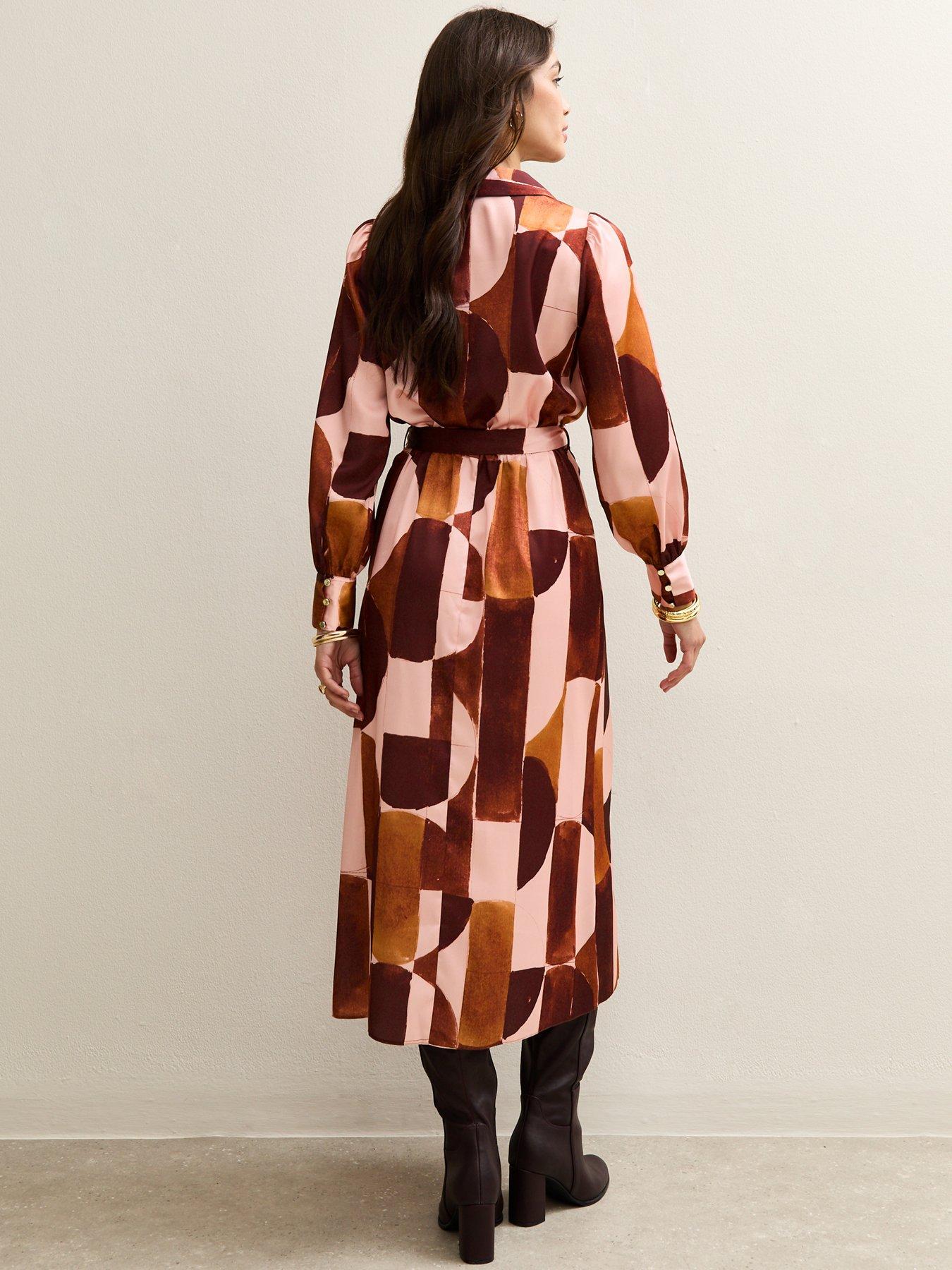 Image 2 of 4 of New Look Pink Geometric Print Midi Wrap Dress