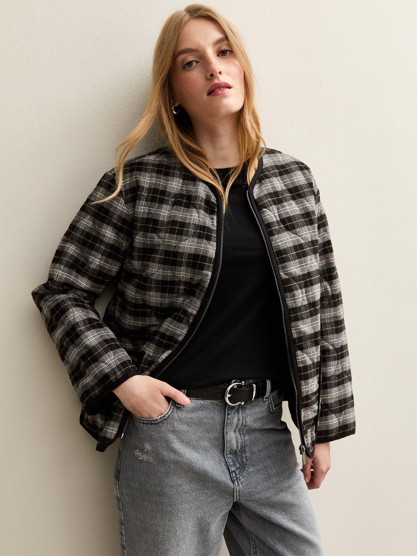 undefined Checked Quilted Padded Jacket - Black