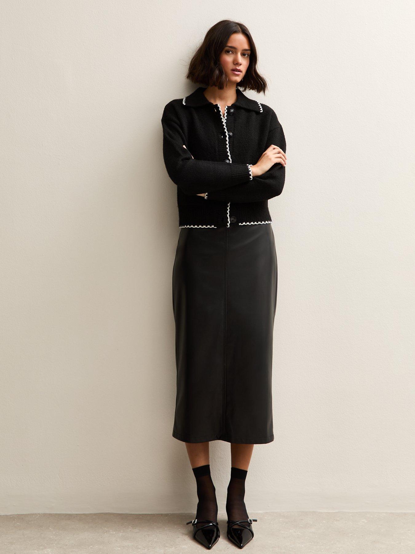 undefined Black Faux Leather Pencil Skirt