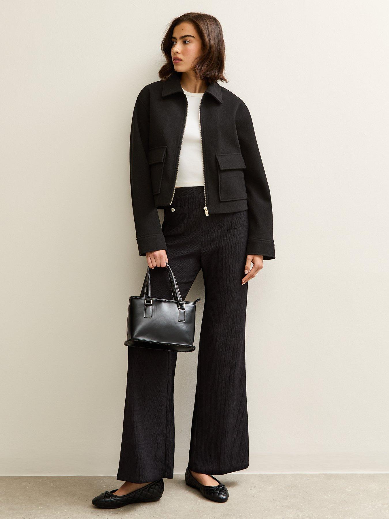 undefined Textured Jersey Wide Leg Trousers - Black