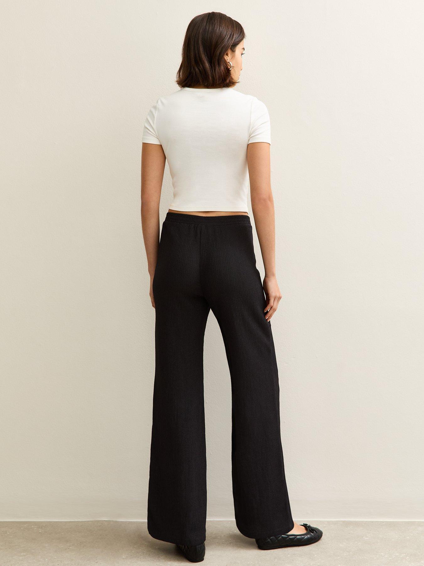 Image 2 of 4 of New Look Textured Jersey Wide Leg Trousers - Black