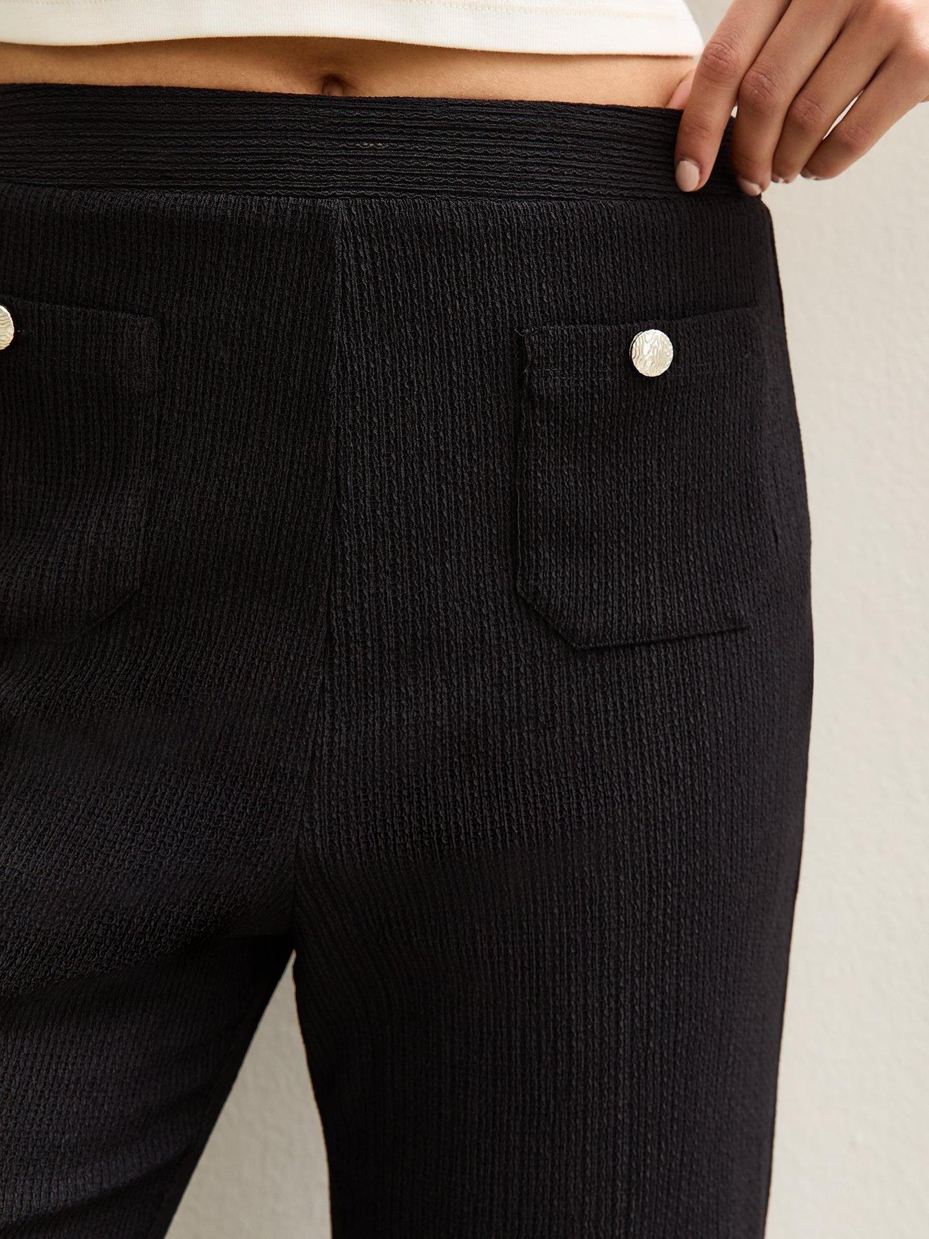 Image 4 of 4 of New Look Textured Jersey Wide Leg Trousers - Black