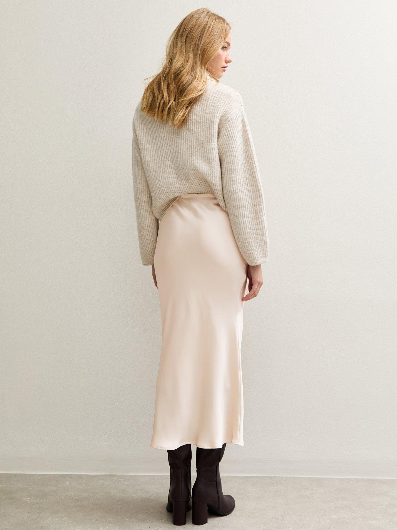 Image 2 of 4 of New Look Pale Pink Satin Bias Cut Midi Skirt