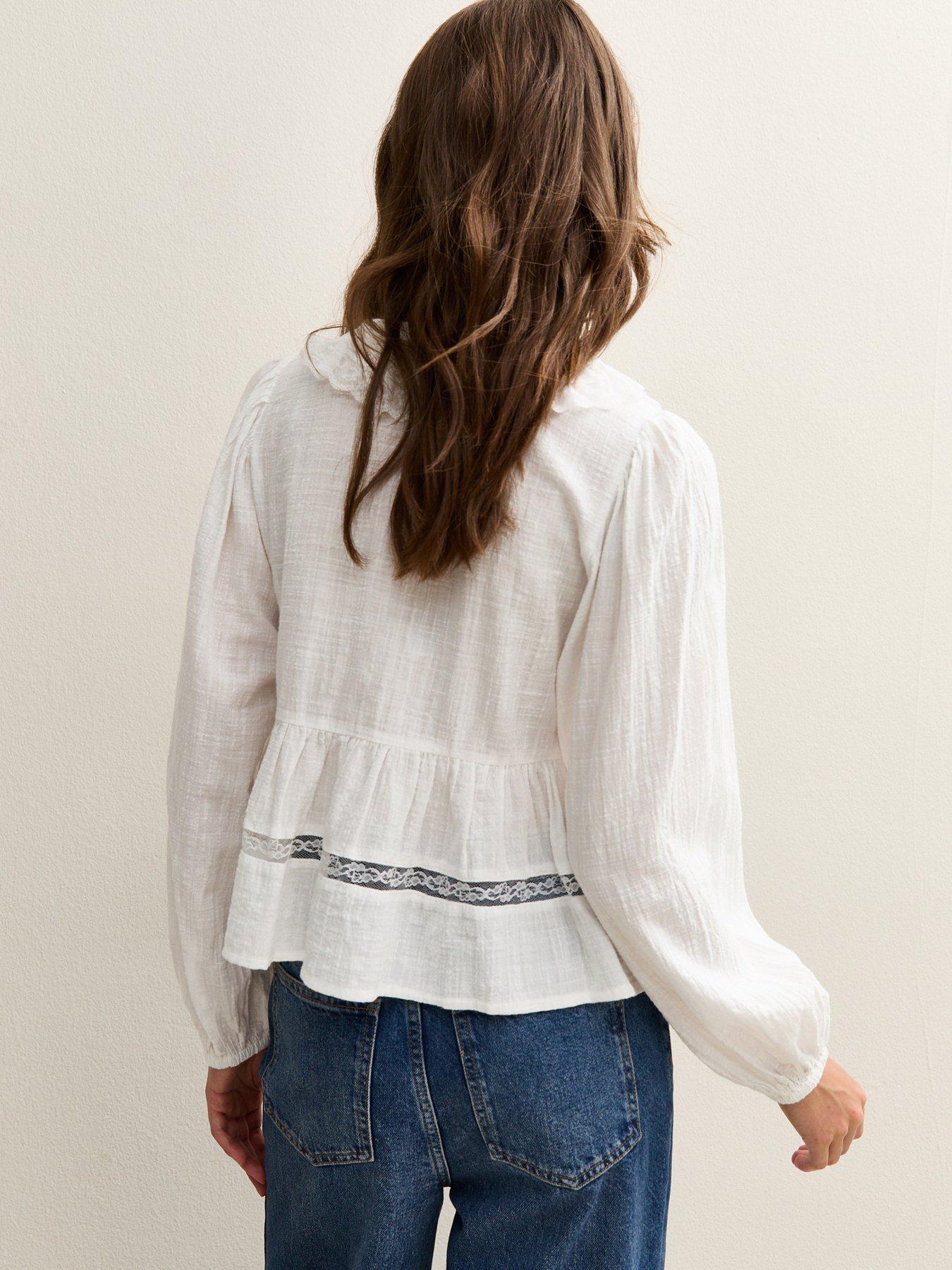 Image 2 of 6 of New Look White Lace Collar Long Sleeve Shirt