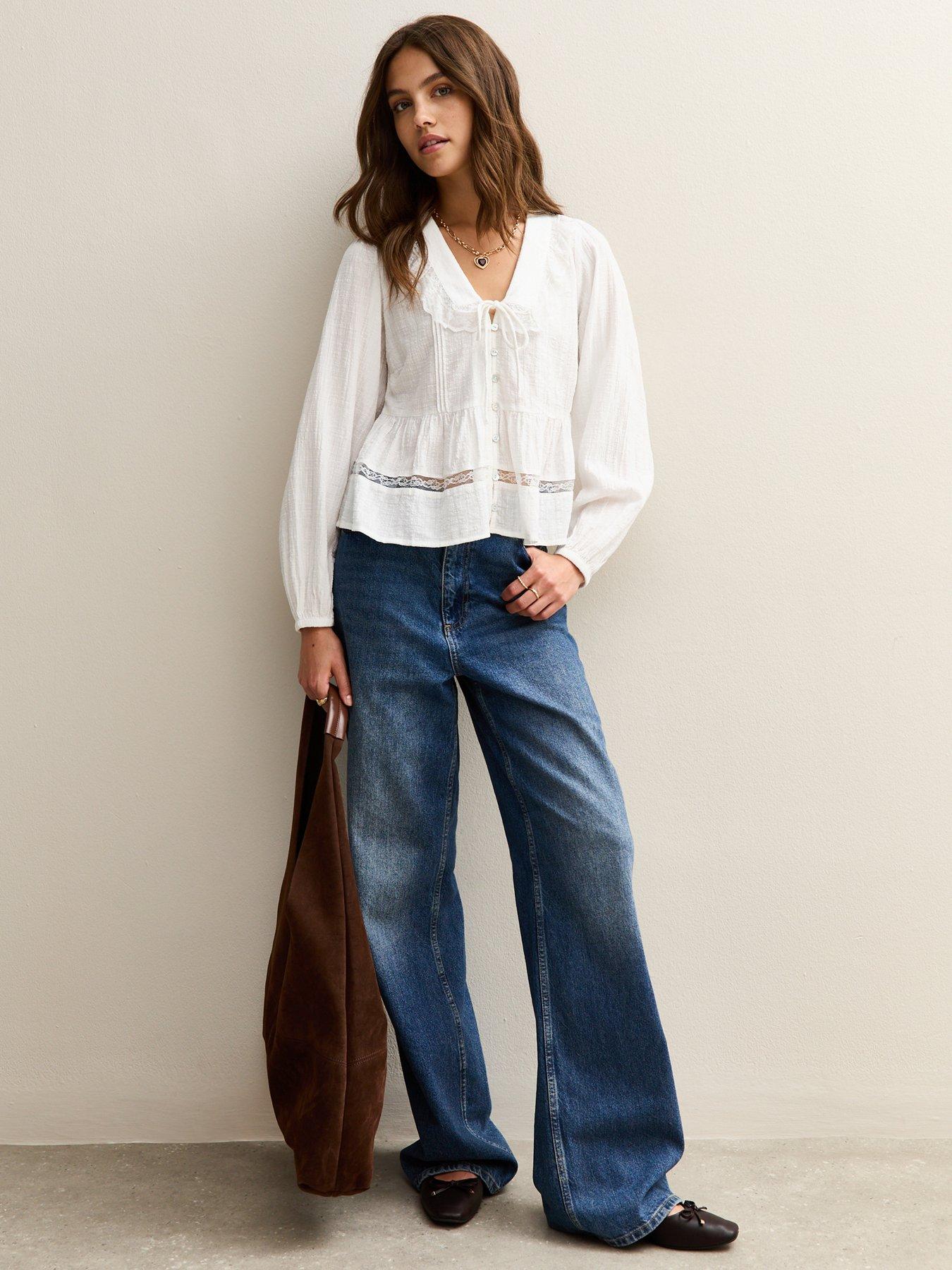 Image 3 of 6 of New Look White Lace Collar Long Sleeve Shirt
