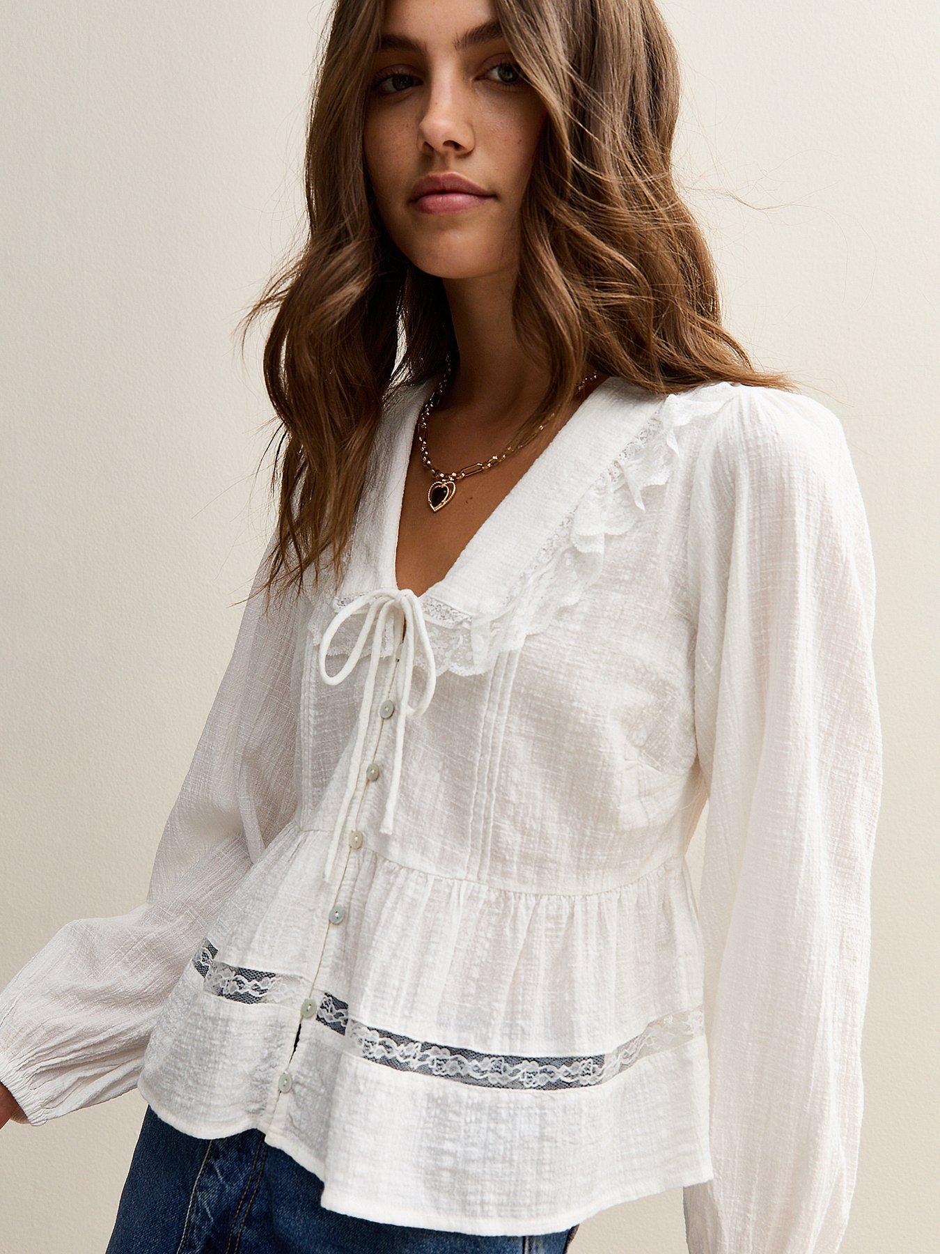 Image 5 of 6 of New Look White Lace Collar Long Sleeve Shirt