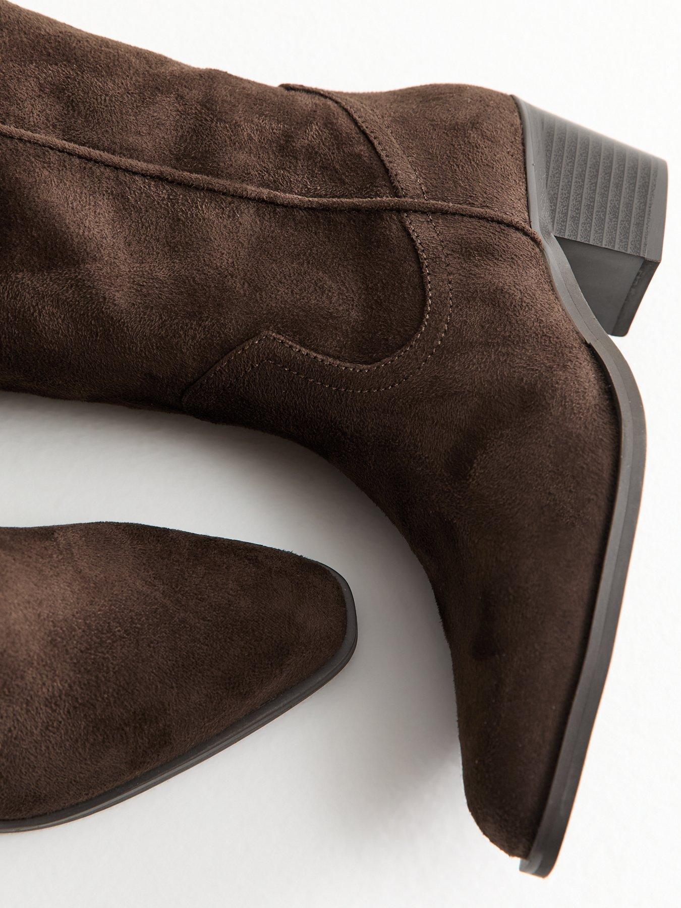  image of new-look-faux-suede-western-knee-high-boots-brown