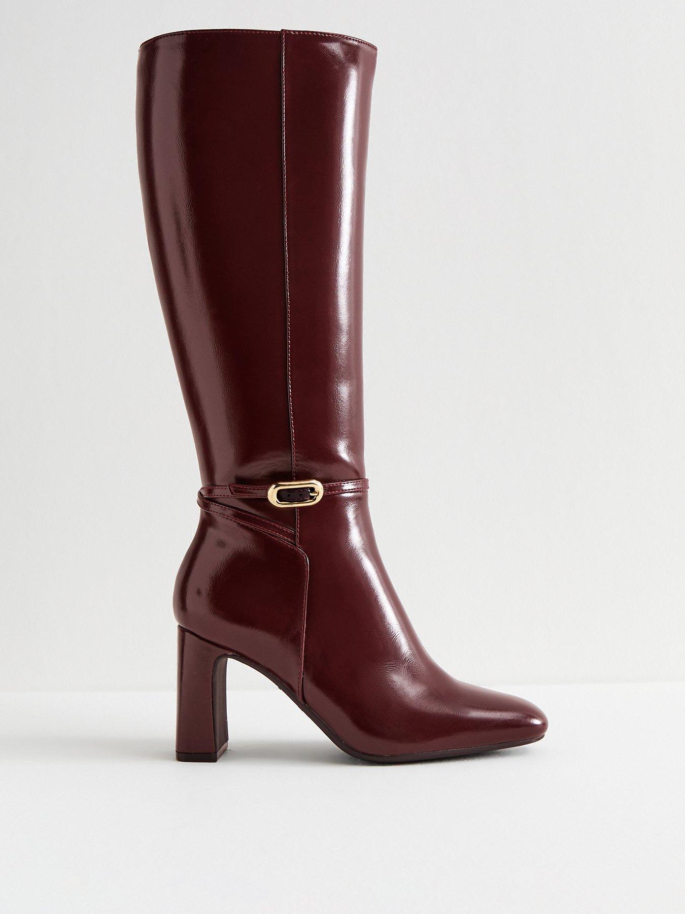 New Look Dark Burgundy Faux Leather Knee High Boots