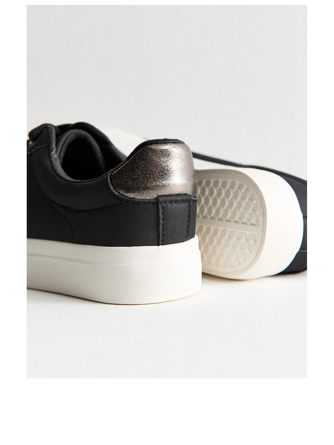 Image 2 of 5 of New Look Black Faux Leather Contrast Heel Tab Trainers